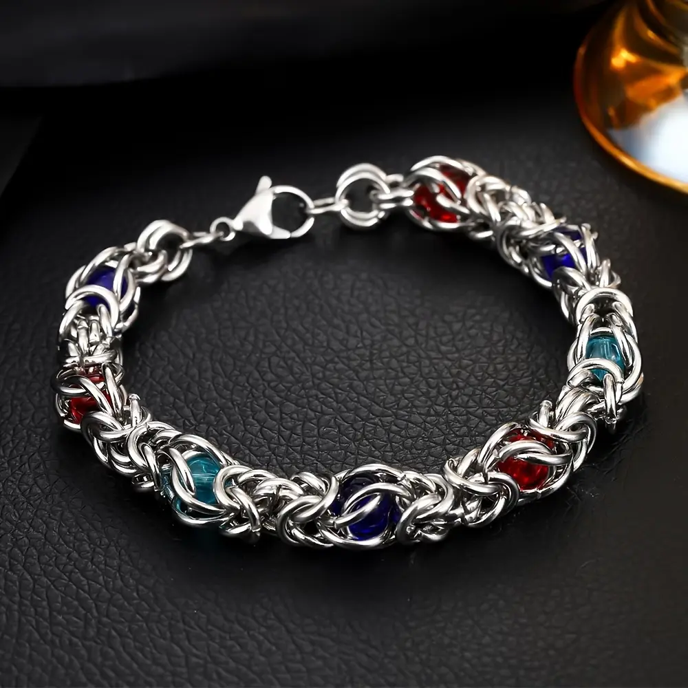 Jewelry Bracelet - Italian Style Bracelets & Bangles, Designer Chainmail with Festive Colorful Bold Beads That Command Attention, Gothic Edge for Daily Wear (Unisex Accessory)