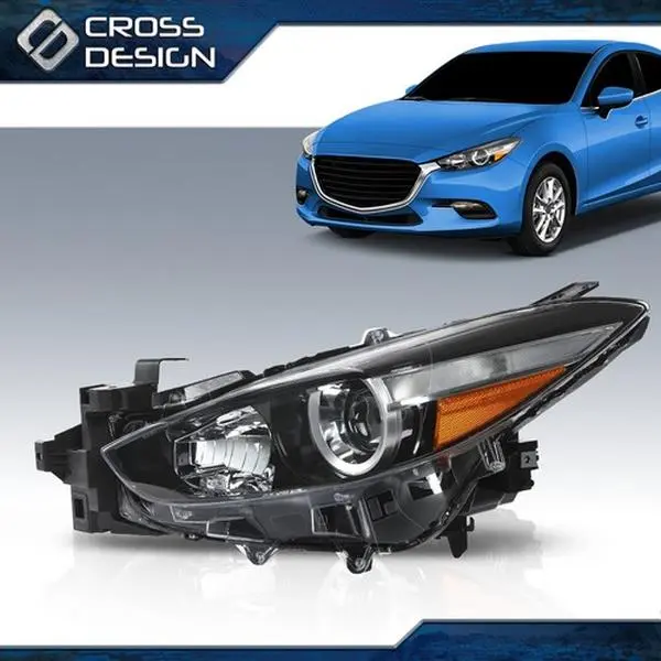 CROSSDESIGN Halogen Headlight Set - New Item, Pro Install Compatible, Left Driver Side Car Exterior Upgrade for 17-18 Mazda 3