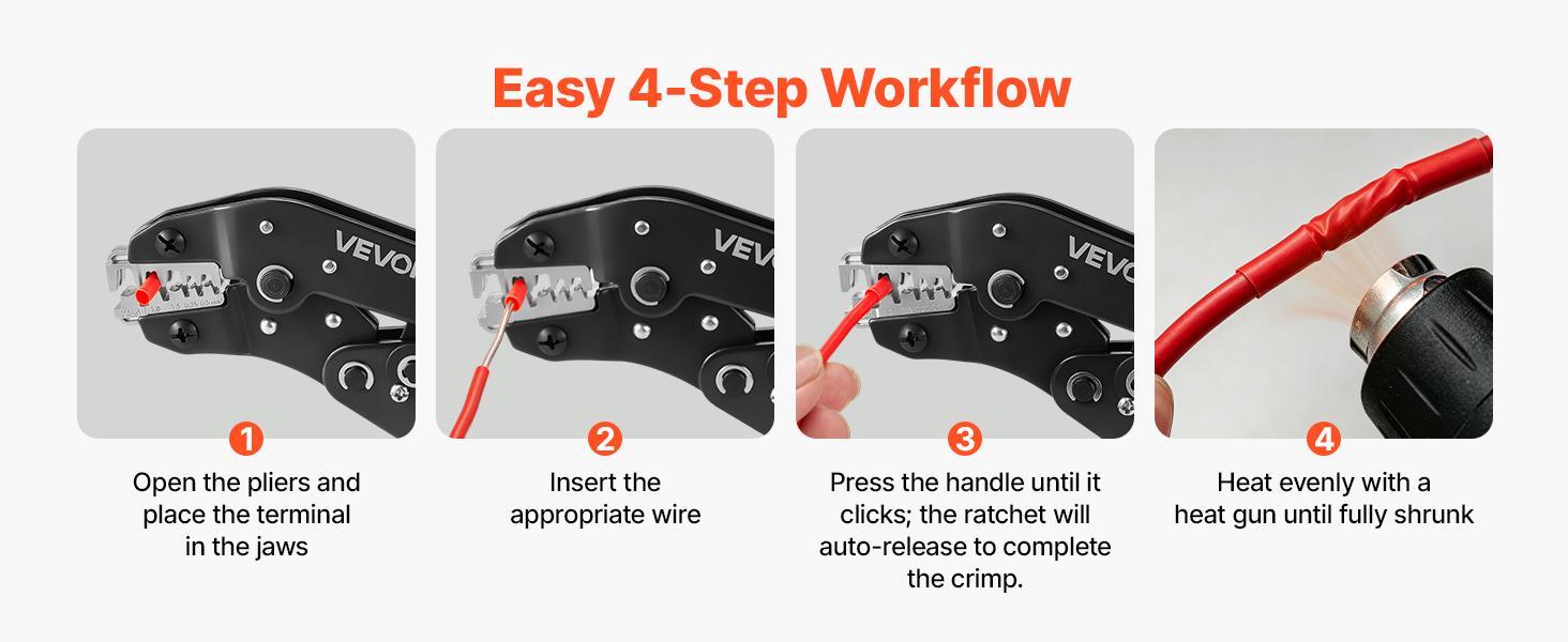 【Summerfinds】VEVOR Crimping Tool24-12 AWG Ratcheting Wire Crimper ToolLabor-Saving Electrical Terminal Crimp Pliers with Clear Metric & AWG MarkingsQuick ReleaseAdjustable Pressure for Multiple Terminals