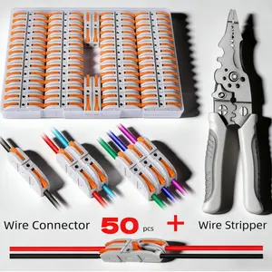 Quick Wire Connection Assortment Kit, Lever Wire Connectors & Wire Stripper , （50-100）Piece QuickConnect Electrical Splicing Kit for Compact InlineTerminals - 28-12 AWG,Wire Connectors for Home, Office, Factory.