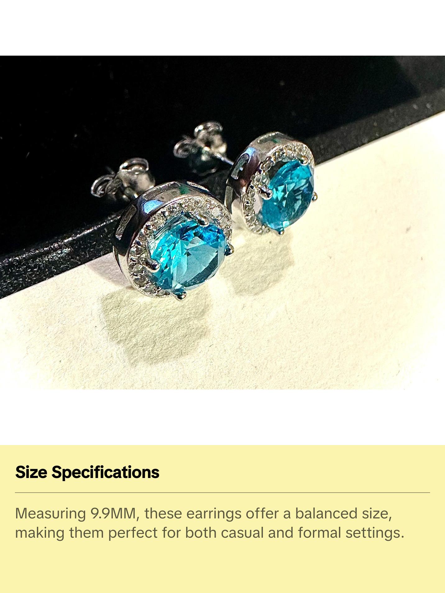 925 Sterling Silver Blue Topaz Stud Earrings 9MM Gift Birthstone
