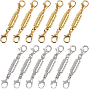 Necklace Clasps,Gold and Silver Alloy Cylindrical Jewelry Clasps for Necklace Bracelet Extender(12 Pcs)