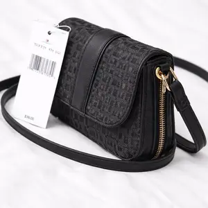 Tommy Hilfiger Women's Crossbody Bag - Black with Gold Zipper and Adjustable Strap