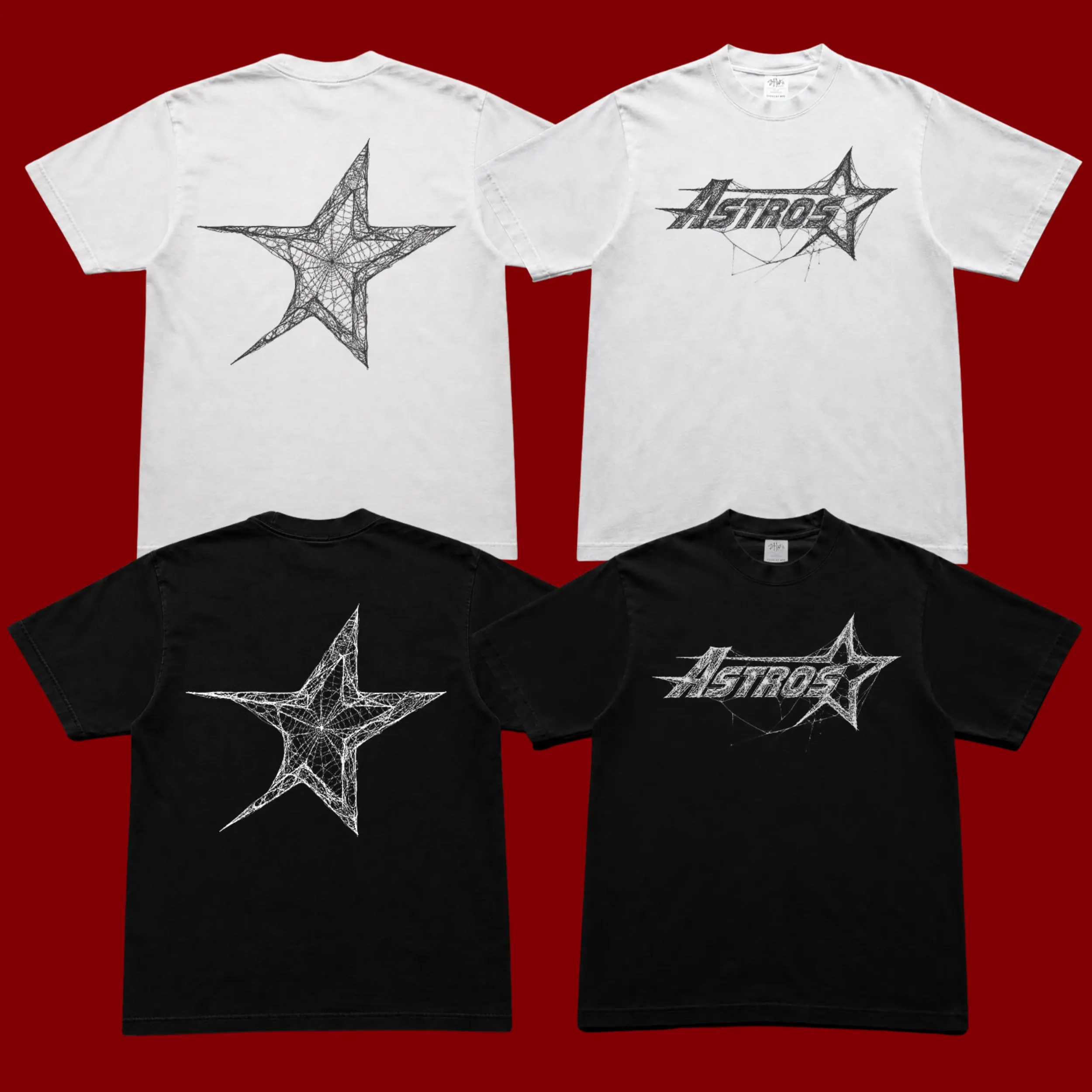 Retro Spiderweb Star Graphic Tee, Astros Houston Texas Shirt, Heavyweight Cotton Streetwear Shirt, Y2K Cyberpunk Oversized Graphic Top