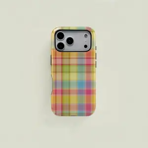 Colorful checkered retro square candy-colored pattern phone case, compatible with iPhone 17 Pro Max, 16, 15, 14, 13, 12 and Samsung 25 Ultra Plus, 24, 23, 22.  Features a dual-layer shockproof design with a TPU inner lining. A perfect gift for girls.