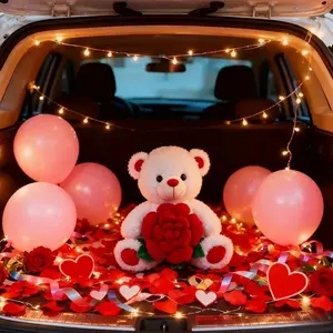 Valentines Day Bear Holding Rose Plush Toy Stuffed Animal Birthday Present for Girlfriend Wife Romantic Keepsake Home Decor Doll