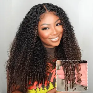 UNice Ombre Chestnut Brown Burmese Curly Wig No Slip Glueless 7x5 HD Lace Closure Human Hair Wigs with Drawsting Beginners Friendly Natural Looking Summer Wig