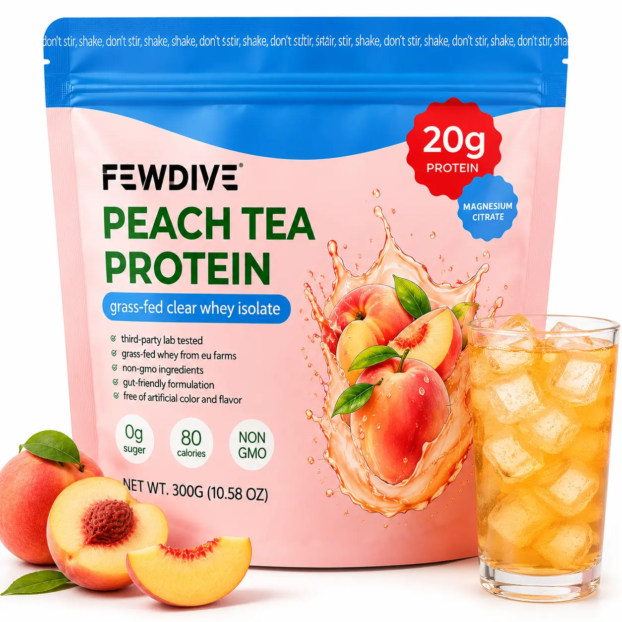 FEWDIVE Grass-Fed Whey Protein Concentrate-Isolate Blend Powder (50 g & Above, 300g), Post-Workout Fitness Supplement with Measuring Scoop, Muscle Building Whey Isolate Protein Supplements