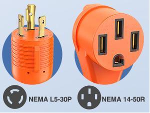 Nilight RV Generator Adapter Cord 30Amp to 50Amp 3 Prong Pure Copper Heavy Duty Twist Lock Male Plug 10 Gauge Wire L5-30P 14-50R 30M/50F for RVs Camper Caravan Van Trailer