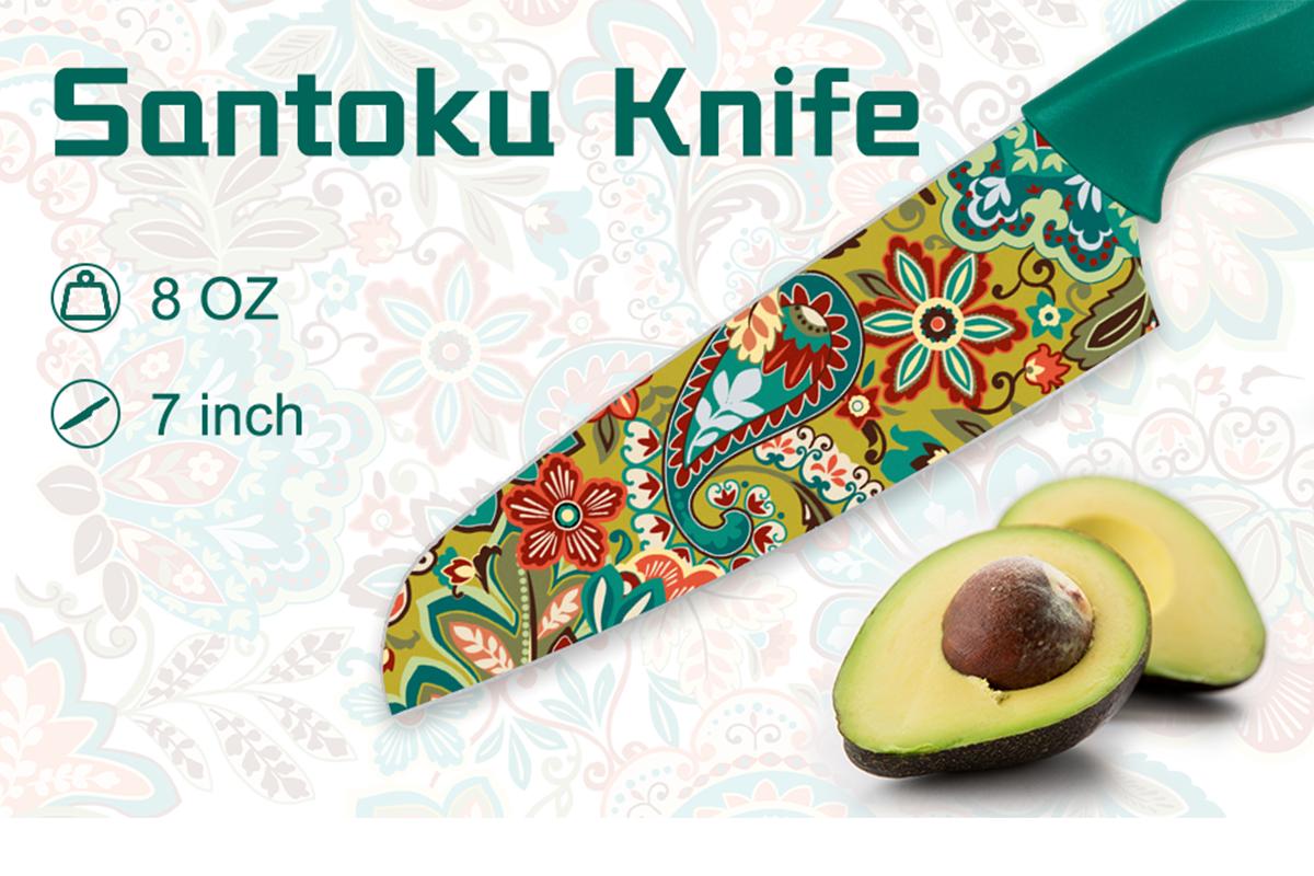 Astercook Paisley Knife Set – Cook with Love, A Thoughtful Valentine’s Day Gift for Home Cooks, 6-Piece Colorful Kitchen Knife Set Utensils Breadknife Kitchenware Block