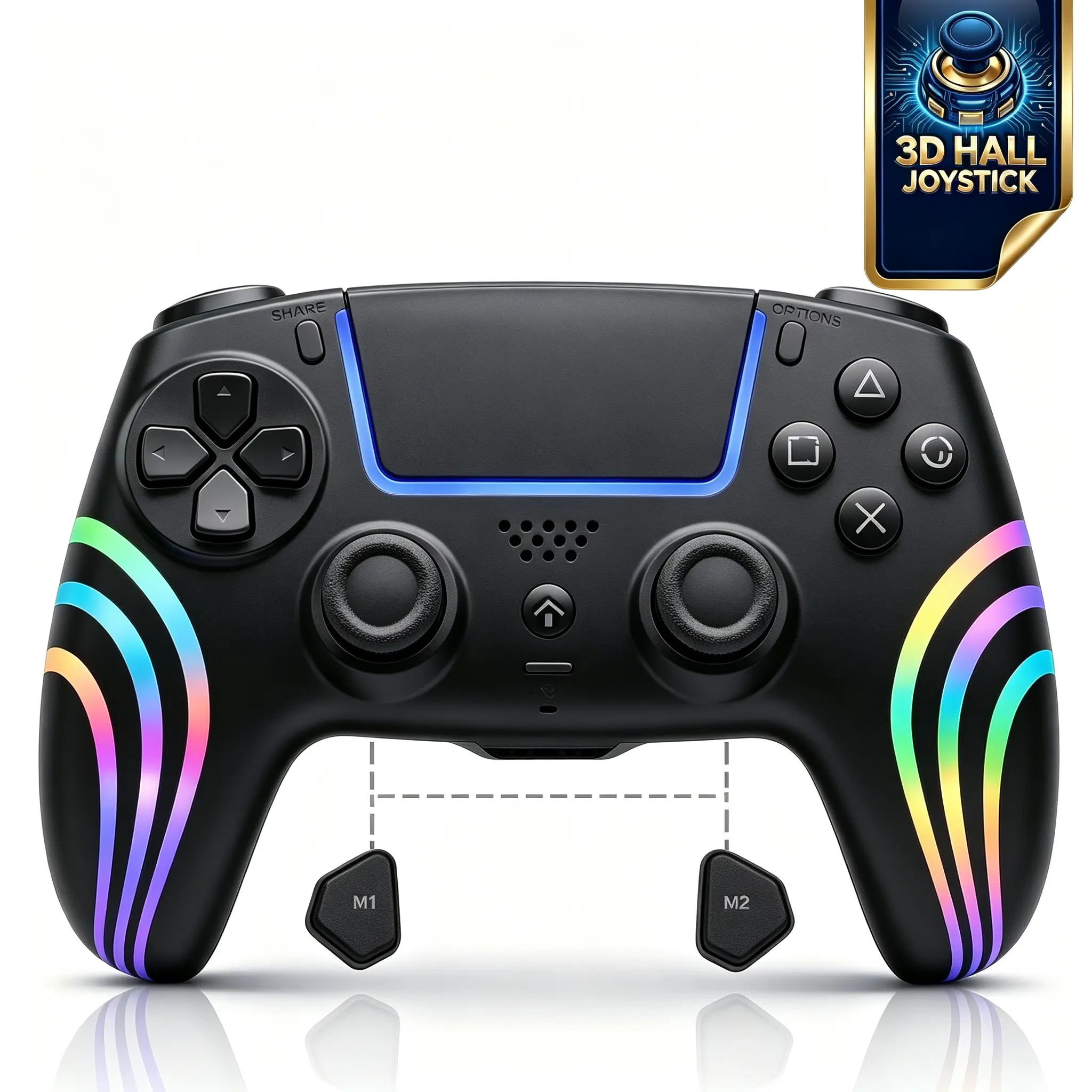 Olevo Wireless RGB Multi-Platform Controller for PS5/PC, PS5 Accessories with Programmable Macro Back Buttons, 6-Axis Gyroscope, Dual Vibration, Rapid Fire, Touchpad, Bluetooth 5.0, 3.5mm Audio Microphone Jack