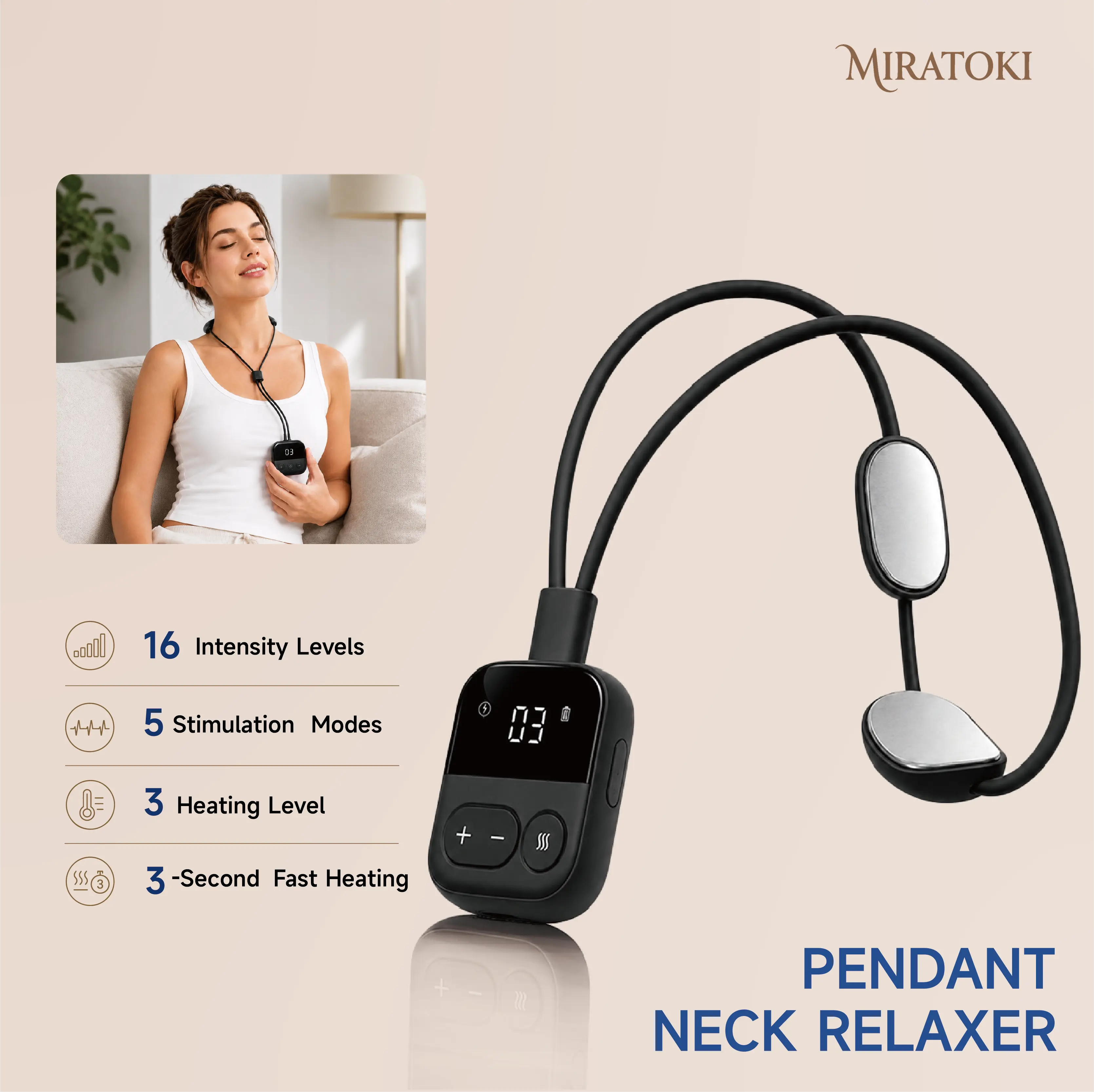 MIRATOKI Neck Relaxer, Cordless Pulse Massager with Heat for Full Body Wellness, Rechargeable via USB Port with Long-Lasting Batteries, Ideal Gift, Shoulder Pain Relief Massagers For Neck And Back Pain Relief, Flexible