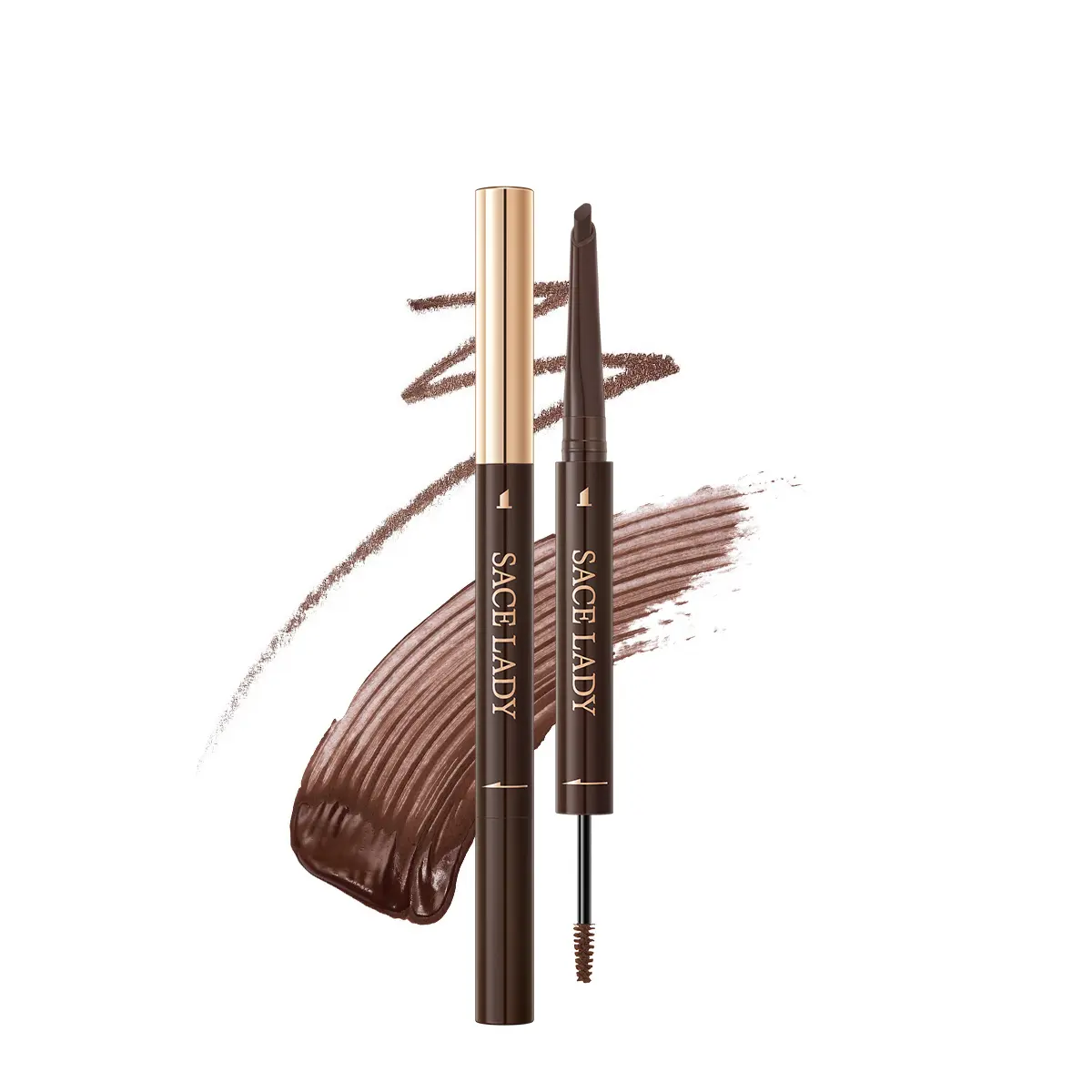 Sace Lady 2 in 1 Eyebrow Pencil & Eyebrow Gel, Dual-Ended Brow Pen & Eyebrow Brush for Fuller Brows, Fluffy & Precise, Waterproof Long-Lasting Eyebrow Pen for Women(02 Light Brown)