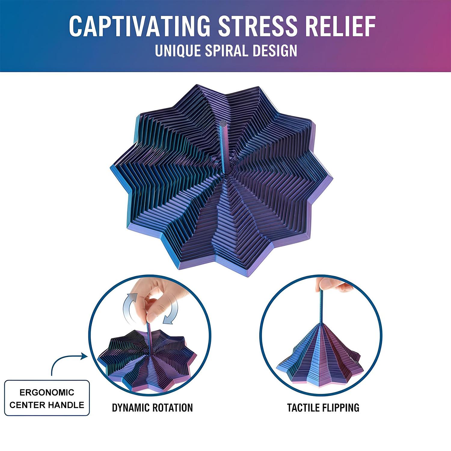 3D Printed Expanded Sensory Fidget Star, New Stress Relief Sensory Whirling Spiral with Handle, Colorful Fidget Toy, Perfect for Holiday, Christmas, Birthday Gifts