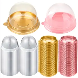 200PCS Clear Plastic Cupcake Boxes Mooncake Container, Mini Cake Containers, Individual Dessert Containers with Dome Lids, Mini Flan Container for Cheese Pastry Dessert