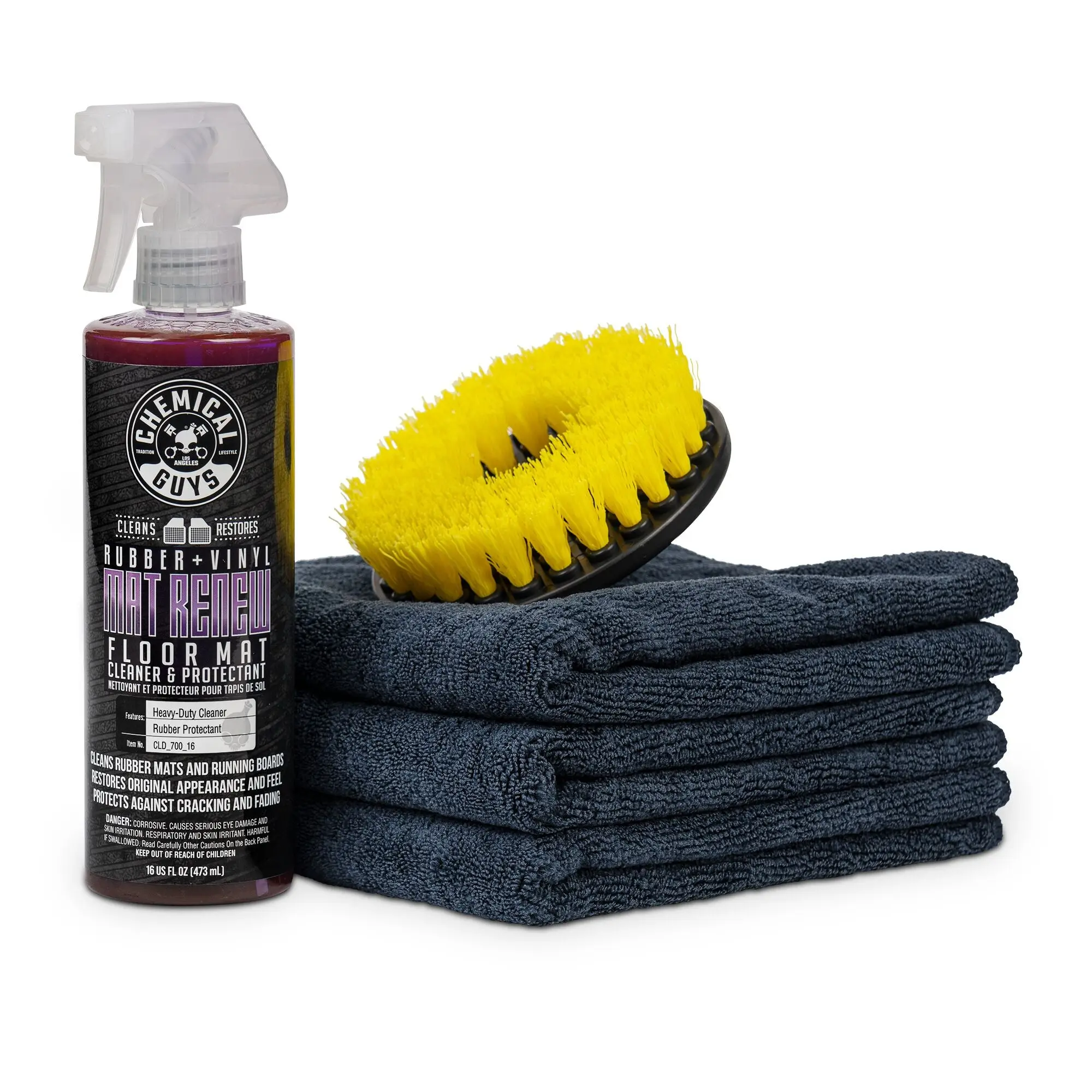 CHEMICAL GUYS Moderate Floor Mat Renew Deluxe Kit – Deep Cleans & Restores Rubber Mats with Mat Cleaner, Brush & Towels, Removes Grime & Leaves Fresh Finish, Cleaning, Cracking, Vinyl, Cleaning Supplies
