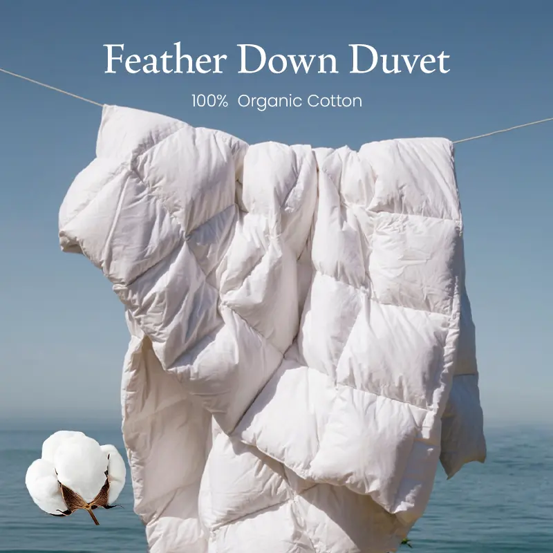 APSMILE 100% Organic Cotton Feather Down Duvet Insert - Super Fluffy Bedding, Breathable All Season Comforter, Organic Cotton Supports Greener Sleep, Soft Warmth, Mid-Year Sale Deals, Marshmallow Feel