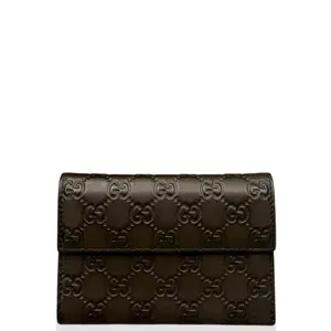 Pre-owned GUCCI Leather small leather goods Compact Wallet Guccissima Brown (kc012626f3)