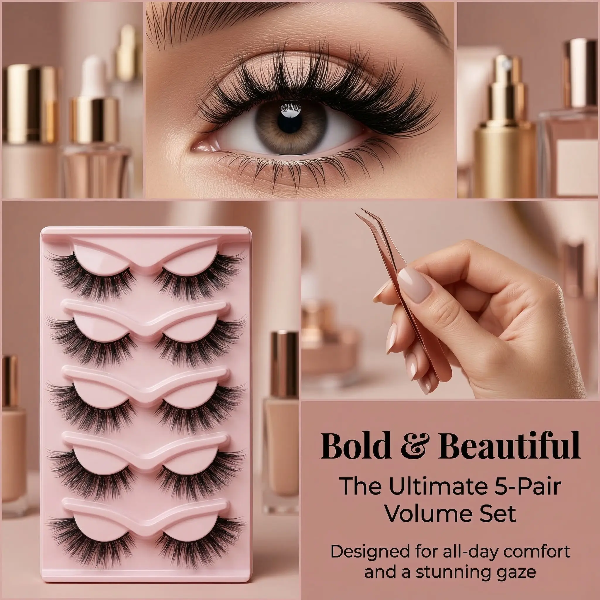 Natural False Eyelashes, 5-Pair Set, Includes False Eyelashes & Adhesives, Cc Curl