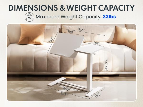 FLEXISPOT H7 Flex Height Adjustable C-Shaped End Table with Split Tilting Top, Mobile Side Table for Sofa & Bedside, Space-Saving Slide Under Furniture, Rolling Laptop Desk with Hidden Wheels for Small Spaces, WFH Essentials, Versatile Home Gift