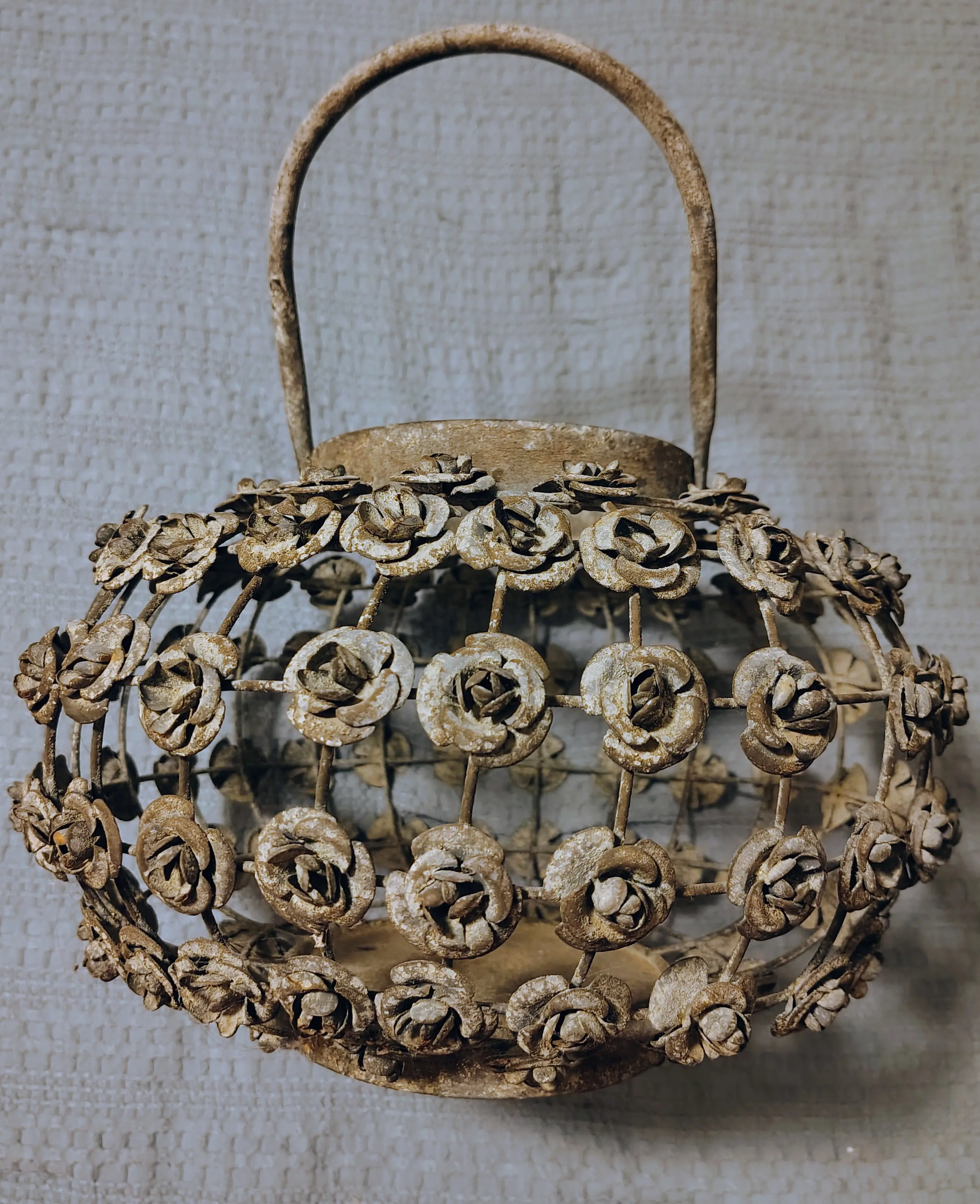 Vintage Floral Design Basket with Handle for Decorative Use