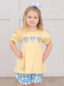 Embroidered Cows Gingham Ruffle Outfit