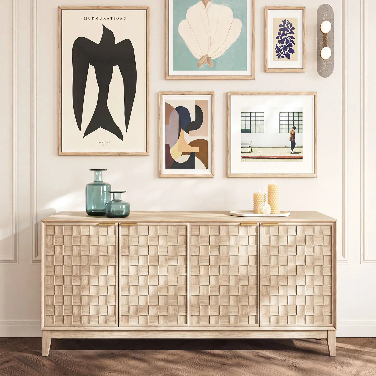 COLAMY Fluted Sideboard Cabinet - Modern Buffet Accent Cabinet with Storage Doors, Adjustable Shelves for Dining Room, Living Room, Kitchen Coffee Bar