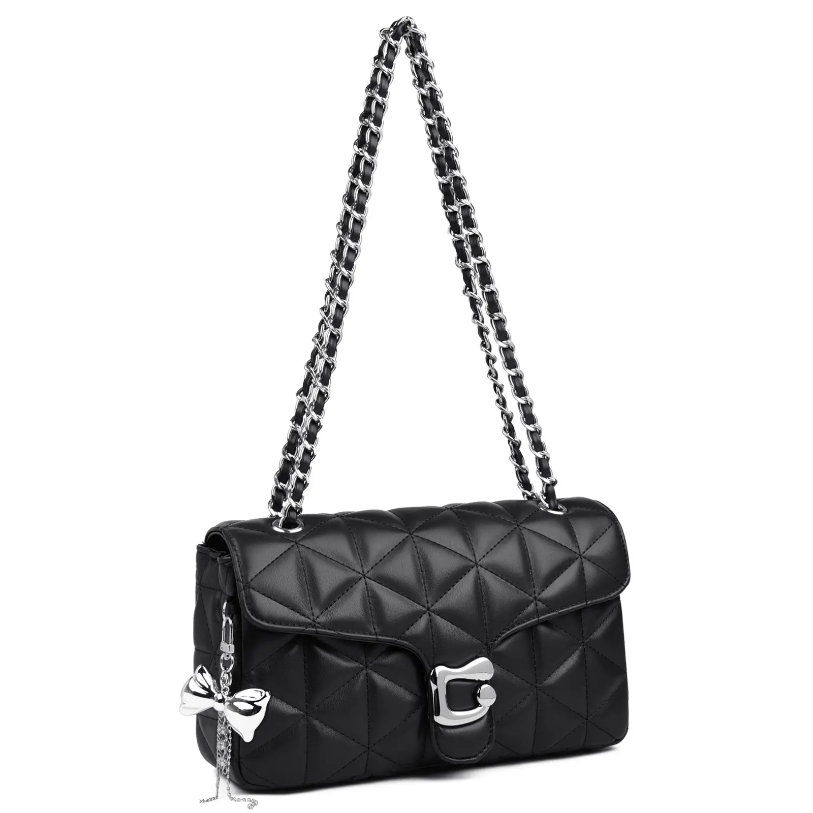 Travistar Women's Quilted Fashion Crossbody Bag - Elegant Shoulder Purse, Small Leather Satchel with Bow Charm for Evening Use, Elegant Shoulder Bag, Fashion Crossbody Bags