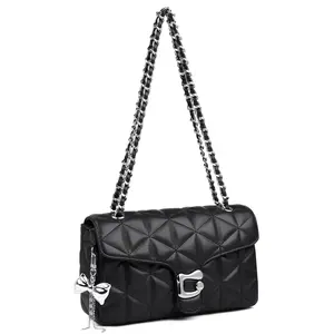 Travistar Quilted Crossbody Bags for Women Small Leather Cross Body Shoulder Handbags Satchel Designer Evening Chain Purses with Bow Charm