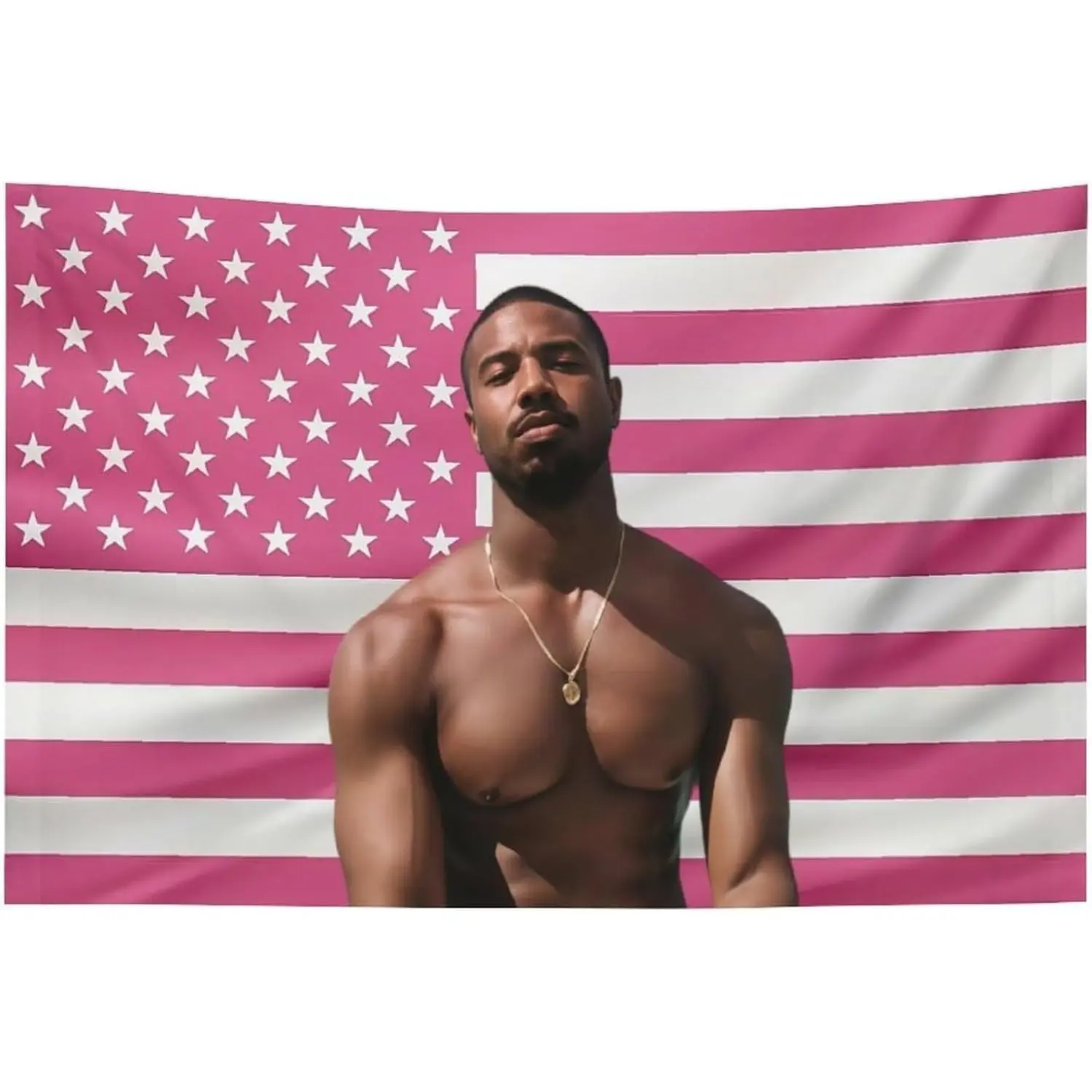 Michael B Jordan Tapestry Flag - Light Peach Linen-Cotton Cloth Poster, Indoor-Outdoor Watercolour Geometric Glam Beach Decoration, Aesthetic Home Art, Fun Gift Merch