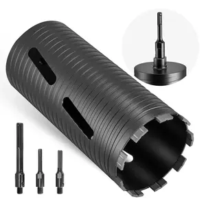 【fathersdaygift】VEVOR Core Drill Bit, 4-1/2 inch Diameter, 9-1/2 inch Drilling Depth, 5/8-11 Internal Thread, Diamond Dry Coring Bit with 3 Adapters, Pilot Drill and Hex Wrench, for Concrete, Red Bricks, and Masonry
