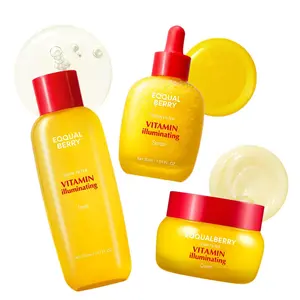 EQQUALBERRY Vitamin Illuminating Skincare Set – Toner + Serum + Cream | Vitamin C & Niacinamide Targets Dark Spots | Glowy, Lightweight Hydration