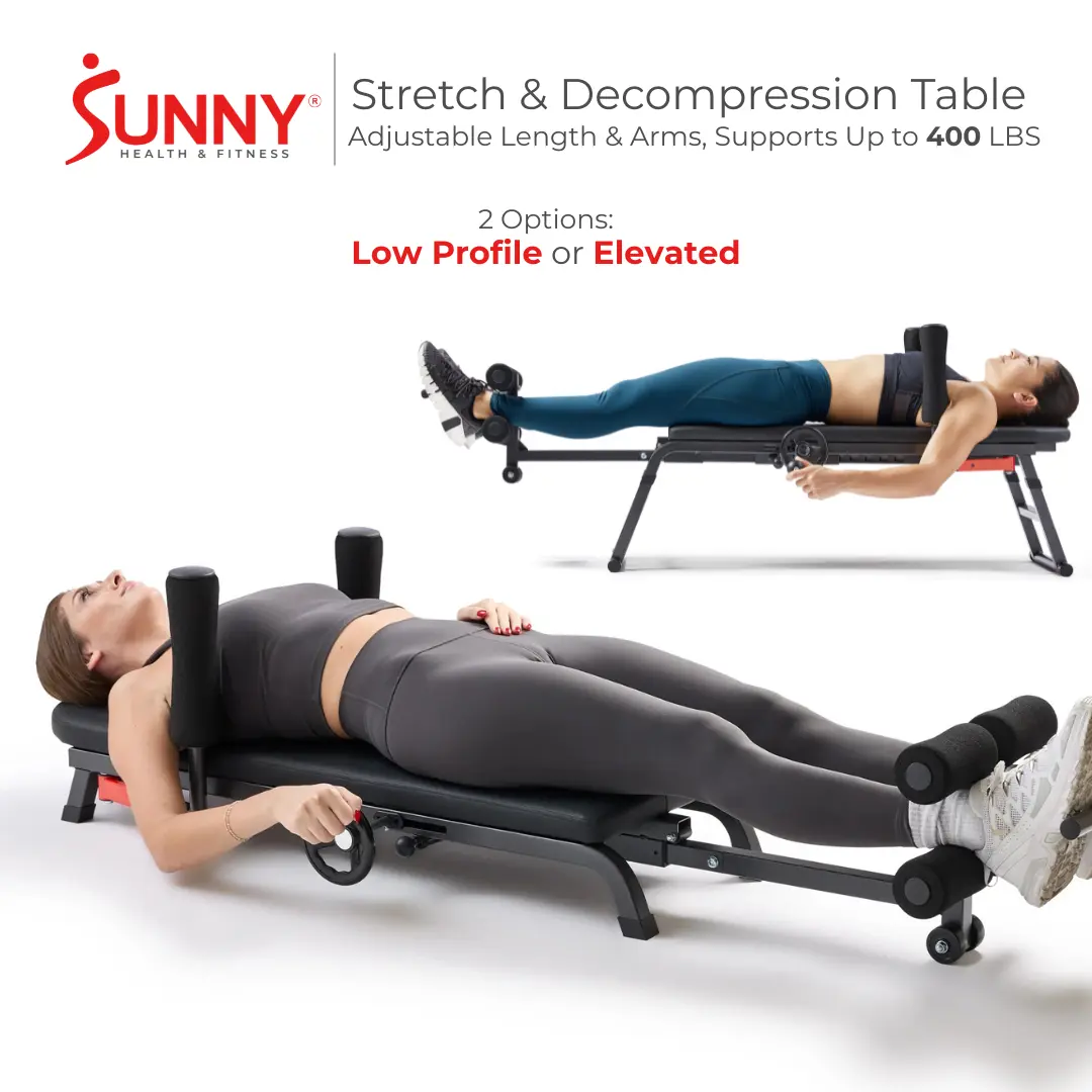 SUNNY Adjustable Decompression Bench Full Body Inversion Traction Stretch Machine 400 lbs Capacity Lumbar Stretching for Flexibility Mobility Posture Support Spinal Sciatica Disc Lower Back Pain Relief Home Gym Recovery Workout Bench Equipment Comfortable