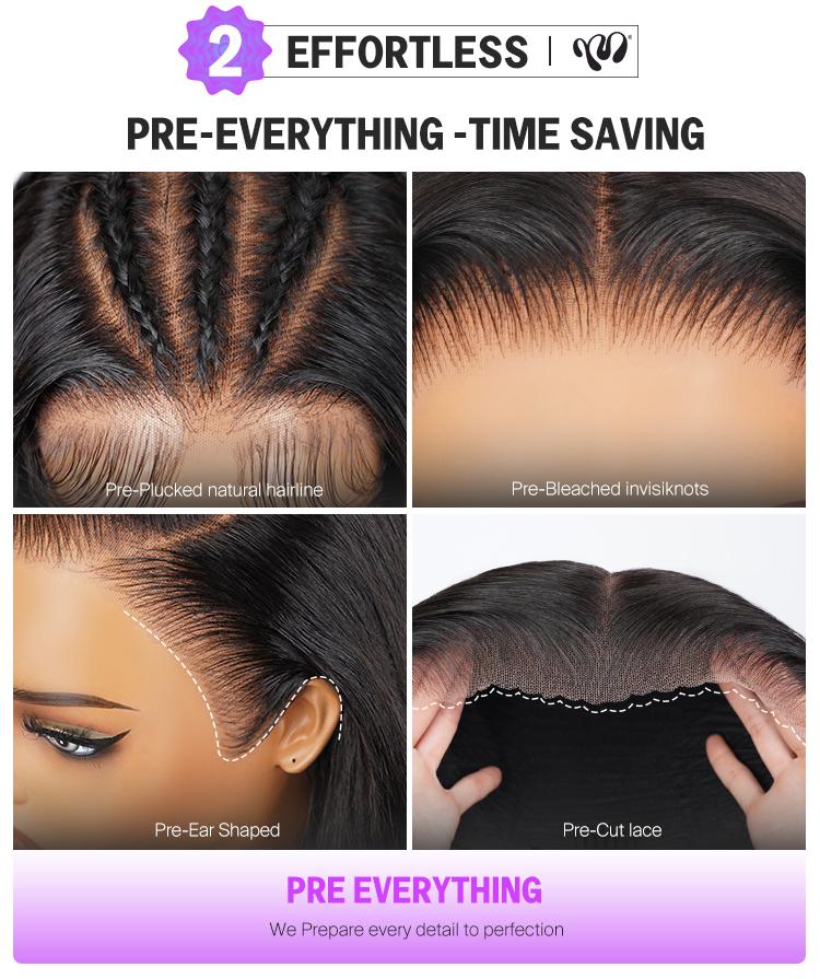 Megalook 13x6 Three-Go Glueless Lace Front Wig Pre-Everything Ear To Ear Natural Hairline Quick Wear Skin Melted Silky Straight Human Hair Wigs With Drawstring SpringStatements