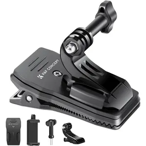 K&F Concept 360-Degree Rotation Backpack Strap Quick Clip Mount for Hero Series (13/12/11/10/9/8/7/6/5/4), DJI Osmo Action 5 Pro/4/3 and Other Action Cameras, Black