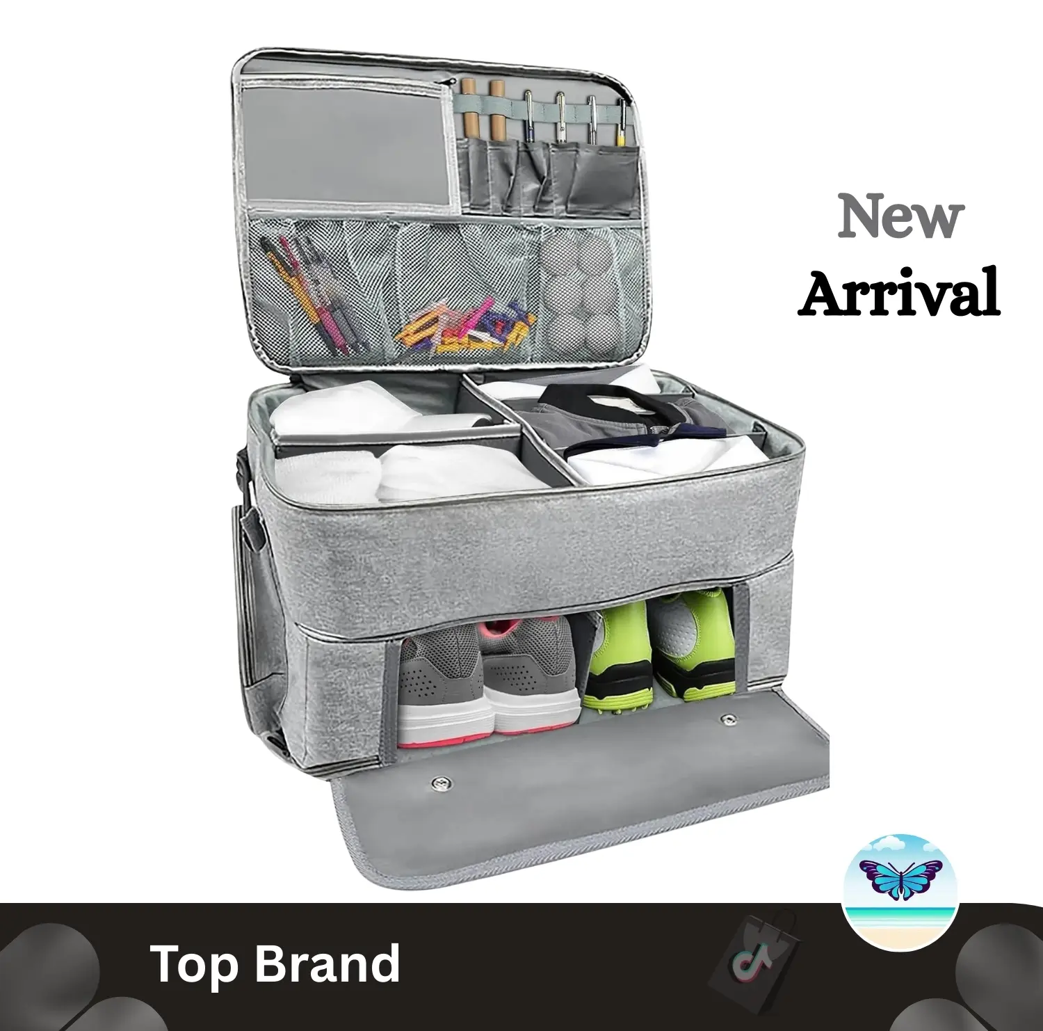 COZYCOTTAGE Golf Trunk Organizer - 2-Layer Waterproof Gray Oxford Fabric Storage Bag with Ventilated Shoe Compartment for Balls, Tees, Gloves, Ideal for Him, Birthday, Fathers Day, Easter, Xmas Gifts, Strong Construction, Easy Organization