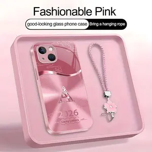 Suitable for [iPhone 15] high-end women's phone case🤩，a free four-leaf clover lanyard is included, with 26 letters of the alphabet to choose from，auspicious cloud patterns bring you good luck YM99