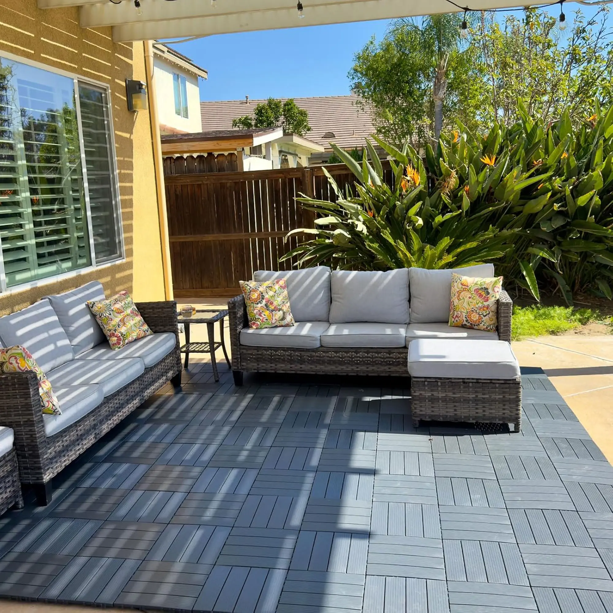 1Box(1 Box=44 Pcs=44 Sqft)) Interlocking Deck Tiles (12in x 12in), Outdoor Waterproof All-Weather Deck Flooring, Easy to Install for Patio, Balcony, Garden, Indoor & Outdoor Home Improvement Building Supplies
