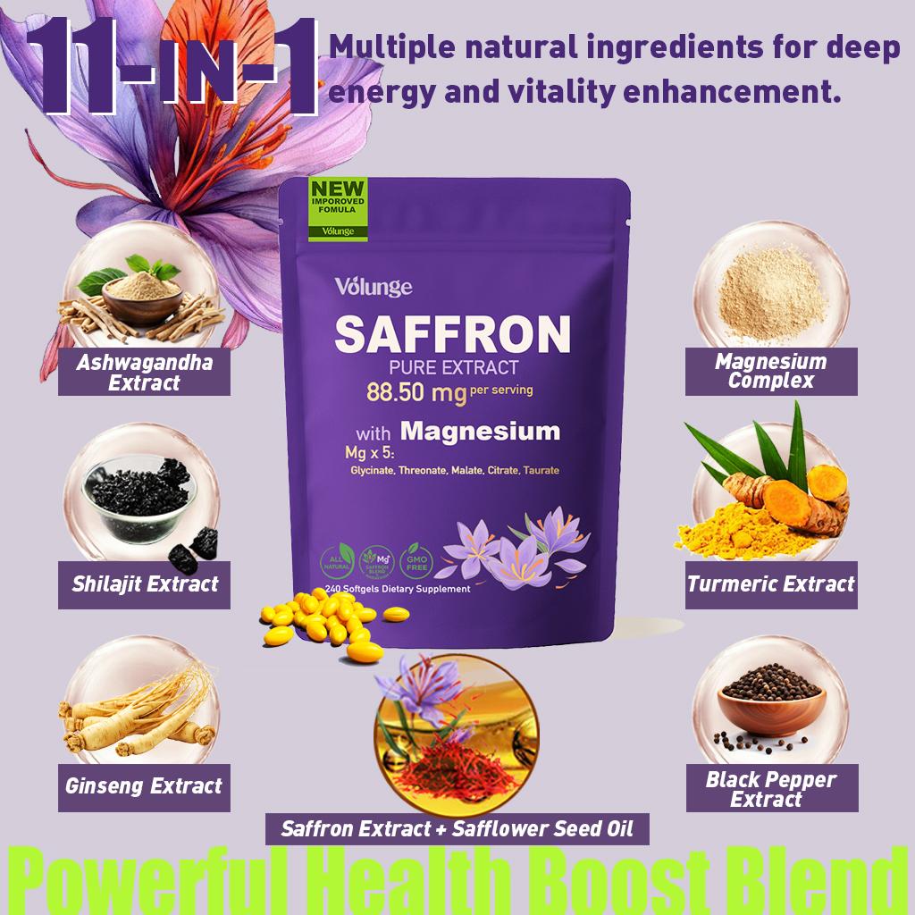 Volunge Saffron Supplement 88.5mg with 5 Types of Magnesium – Mood, Focus, Energy & Eye Health – Non-GMO, Vegan – 240 Softgels Volunge Saffron Supplement 88.5mg with 5 Types of Magnesium – Mood, Focus, Energy & Eye Health – Non-GMO, Vegan – 240 Softgels