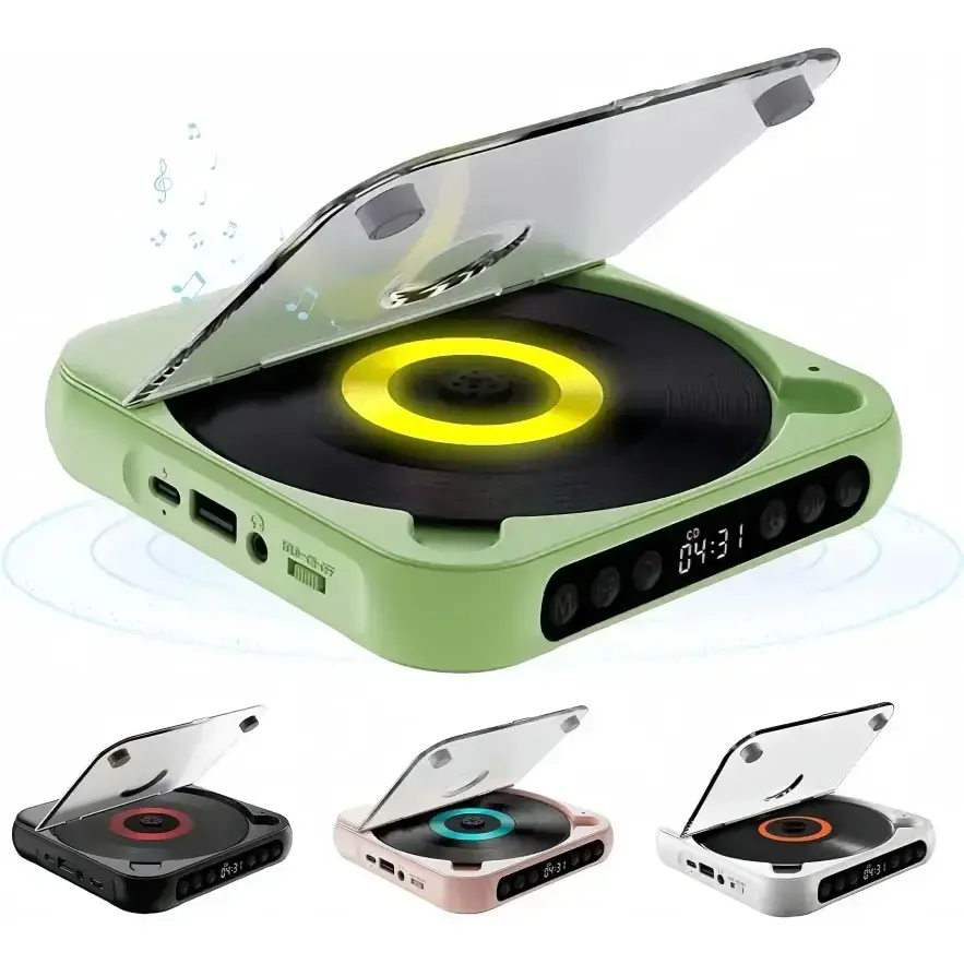 Portable Bluetooth CD Player - Music Player with LED Display, Anti-Shock, FM Radio, Audio Speakers, Button Controls, 3.5mm Jack, 2000mAh for Children, Exercise, Outdoor, Car Use, Push Button