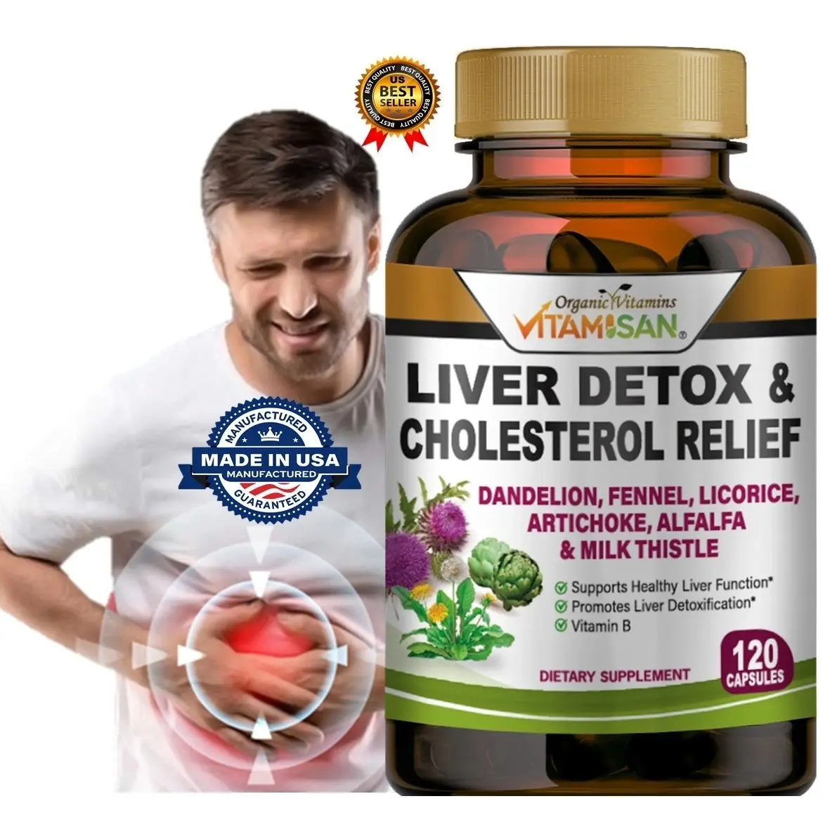 Liver Cleanse & Detox Support Supplement 1600mg with 120 caps + Milk Thistle