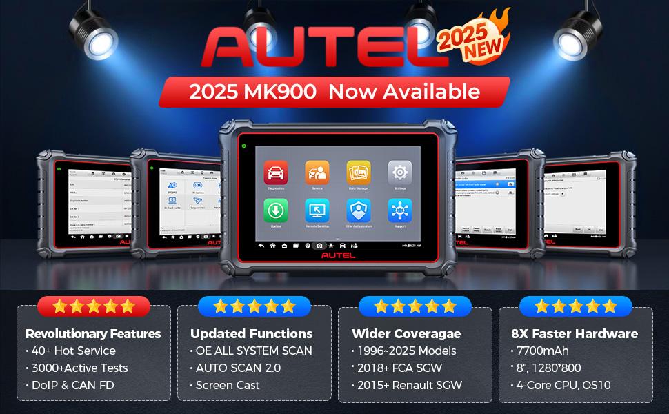 Autel Scanner MaxiCOM MK900 Car Diagnostic Scan Tool All System Diagnose, 40+ Service, 3000+ Active Tests, FCA Autoauth & SGW, No-IP Limited