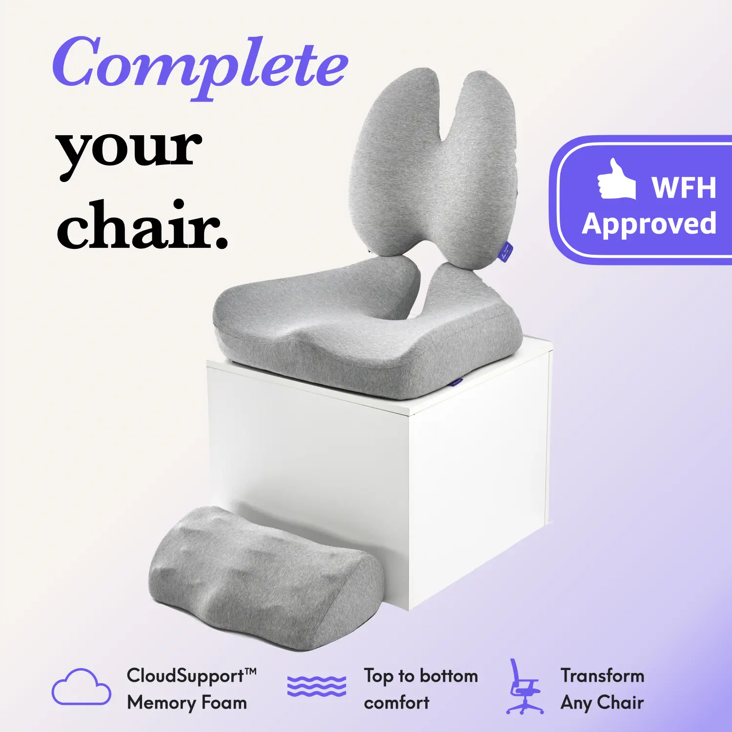 Cushion Lab | Ultimate Sitting Comfort Bundle — Sit Softly, Head to Toe — Seat Cushion + Lumbar Pillow + Foot Cushion