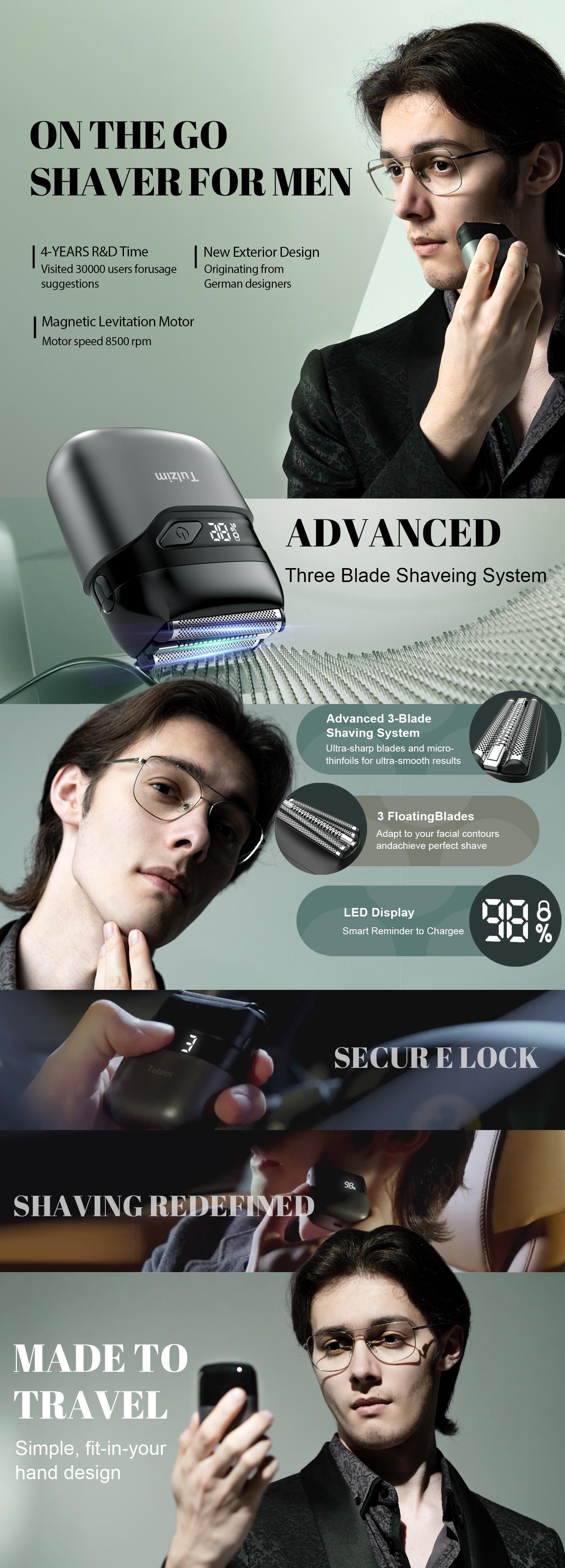 [TikTokShopStockUp]Upgraded Mini Electric Razor, Electric Shaver for Men,Women,Upgraded Foil Shaver with 3 Blade Heads IPX7 Waterproof Wet/Dry LED Display USB Type C Rechargeable FathersDayGift Flexible Floating