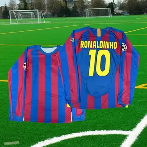 0506 Home Long Sleeve Red Blue Top No. 10 Ronaldinho Soccer Jersey Quick Dry Final Edition