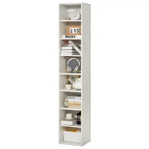 【Summervibes】VEVOR 8 Tiers Narrow Bookshelf,  , 71 in Wooden Tall Open Bookcase with  Height-Adjustable Shelf, Freestanding Display Storage Floor Bookcase Bookshelf for Library, Bedroom, Living Room, Office, White