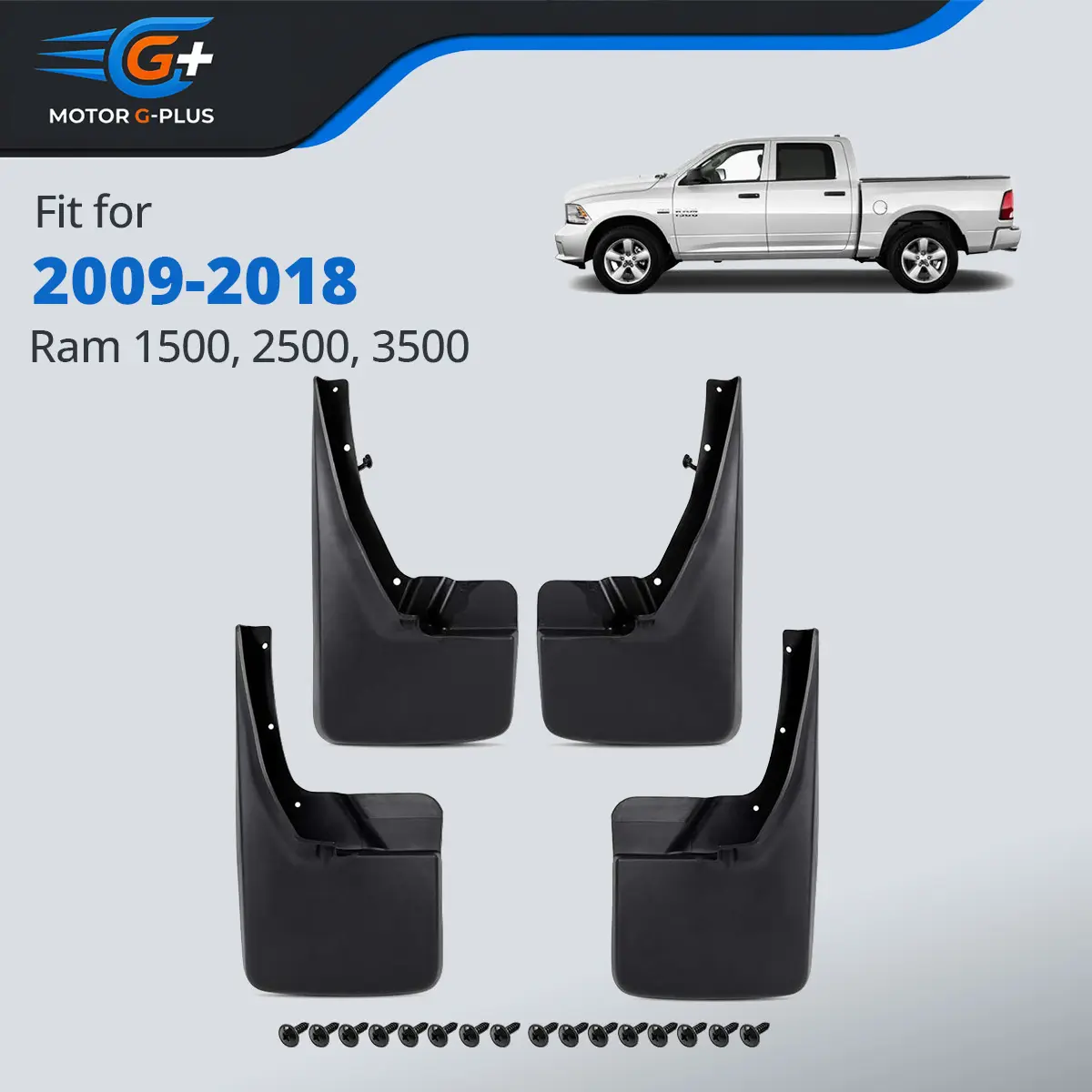 MOTOR GPLUS Front & Rear Mud Flap Splash Guards - Polypropylene Truck Protector with Front & Rear Cover, Flex PP Durability for 2009-2018 Ram 1500,2500,3500, Easy Install Automotive Exterior Accessory