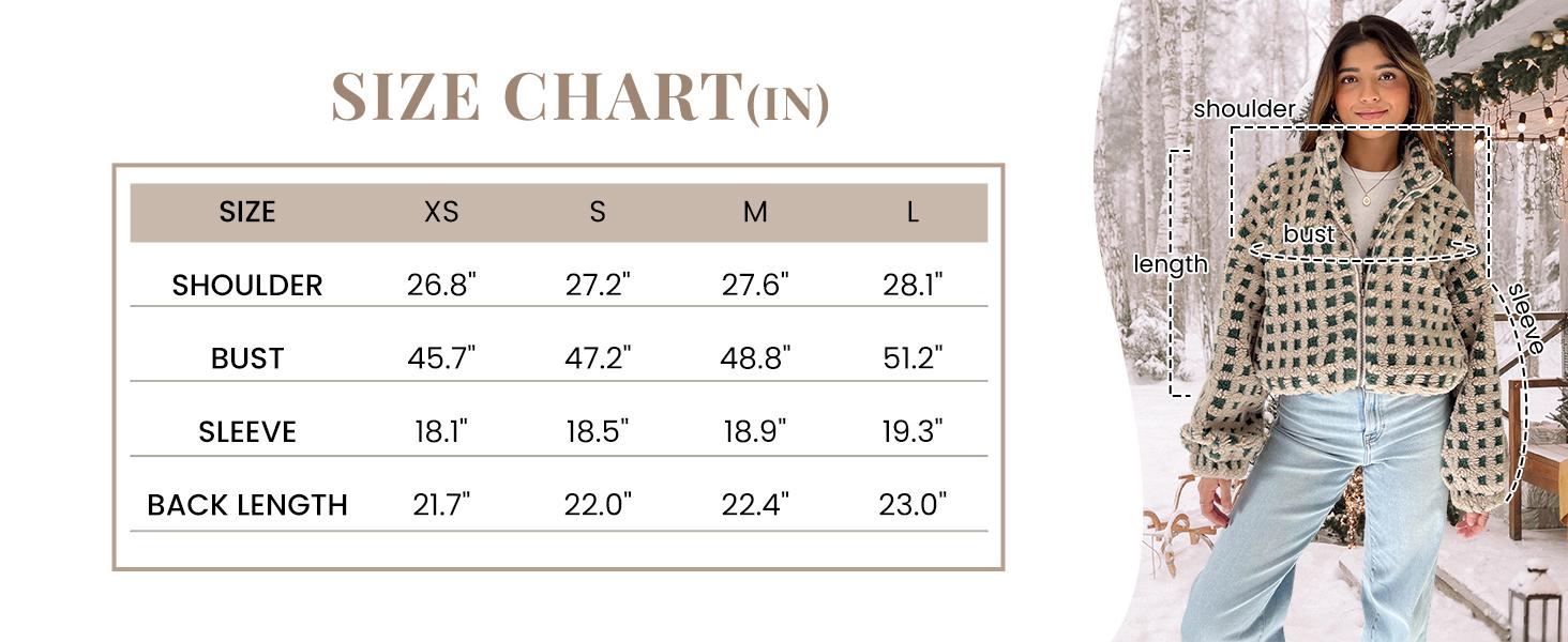 Yeokou Women’s  Long Sleeve Cropped Sherpa Fleece Plaid Jacket Casual Chunky Teddy Fleece Outerwear