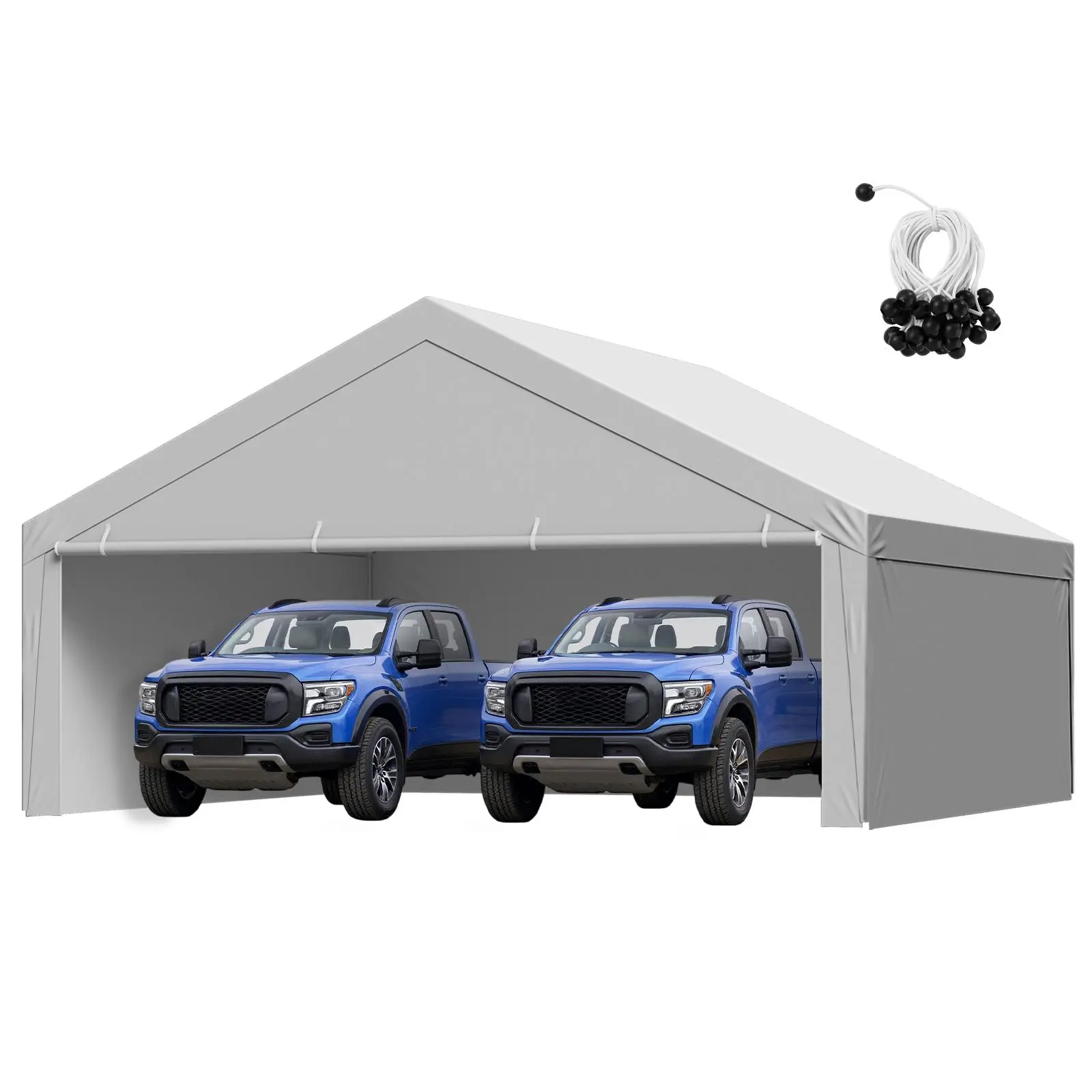 VEVOR 20x20 ft Carport Replacement Cover, 180g PE Sidewalls, 210g PE Woven Top, Father's Day Gift, Durable, Quick & Easy Setup, UV-Resistant Waterproof Heavy-Duty Portable Outdoor Tarp, Ball Bungees Included, Grey, Frame Not Included, Versatile Patio Use,