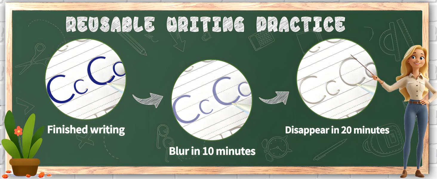 Reusable Handwriting Practice Copybook Set with 5 Handwriting Practice Books,2 Pen, 10 Pen Refills & 1 Pen Grip, School & Educational Supplies，Learning Handwriting Practice Workbooks for Kids,SuitableFor Birthday、christmas、Halloween and Thanksgiving gifts